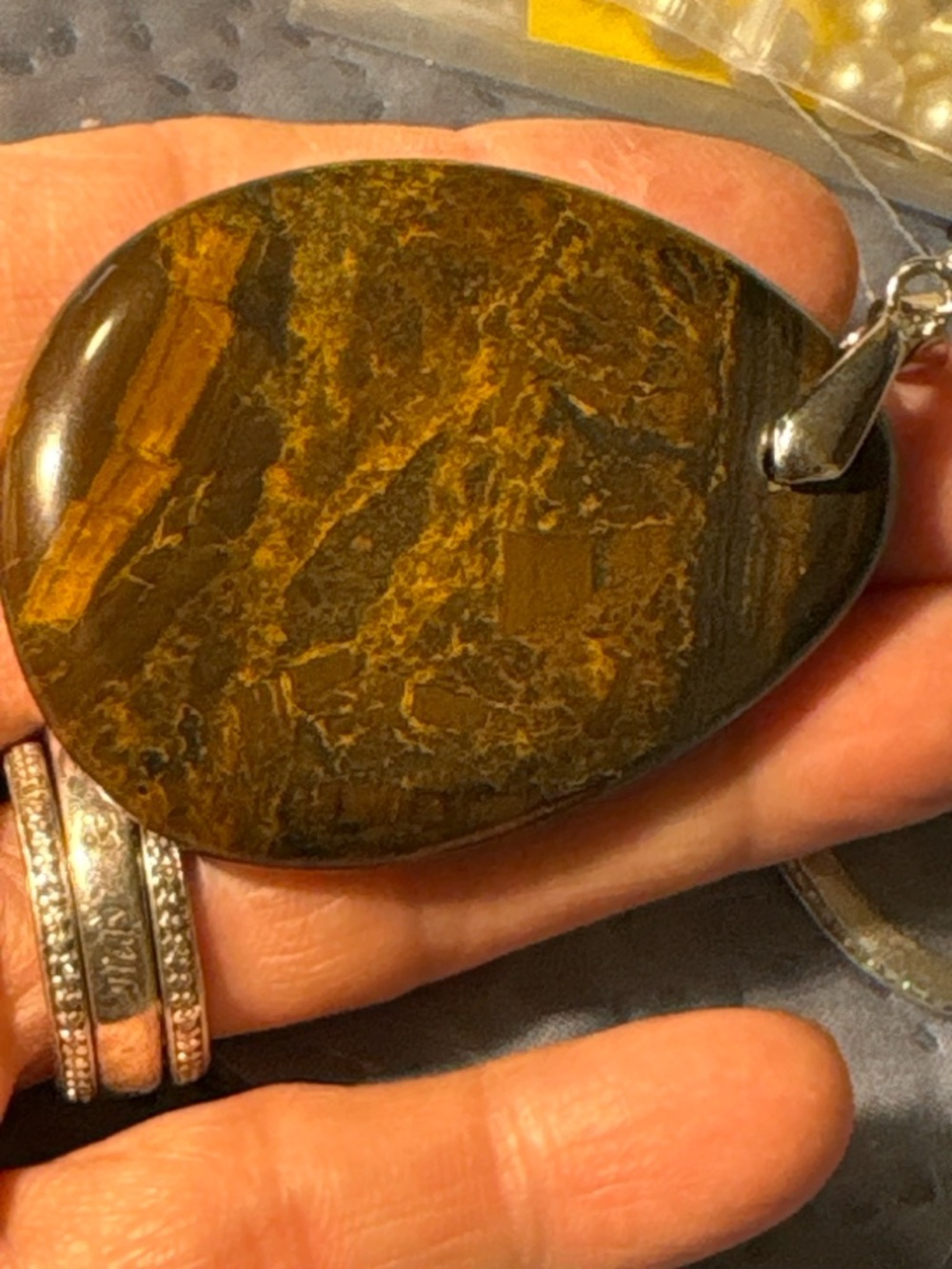 Large Brown Gold Natural Stone Pendant Jasper Ironstone Style Cabochon
